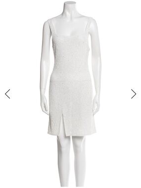 Oceanus White Beaded Square-Neck Mini Dress